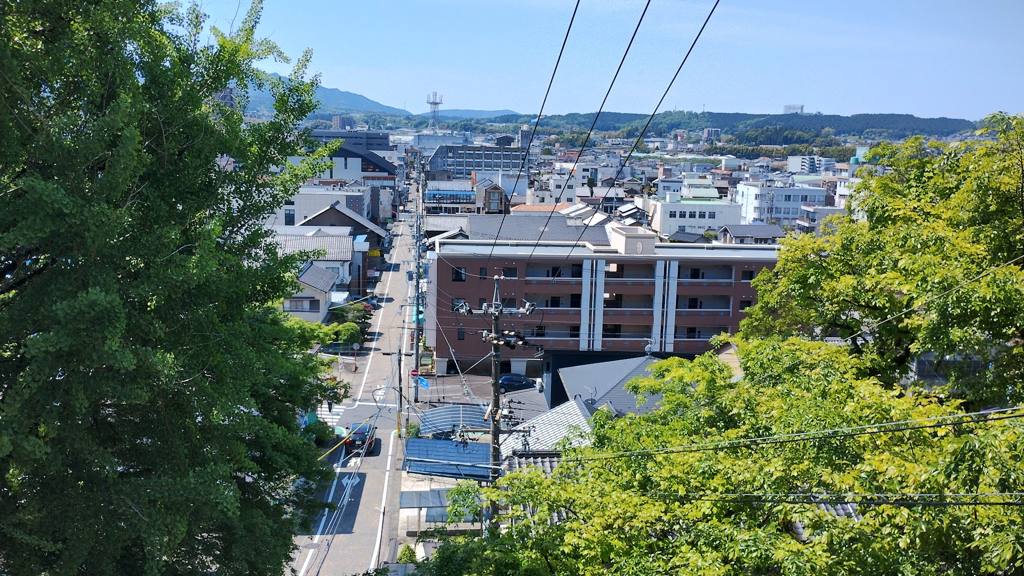 View of the Nakasendo from the pedestrian bridge